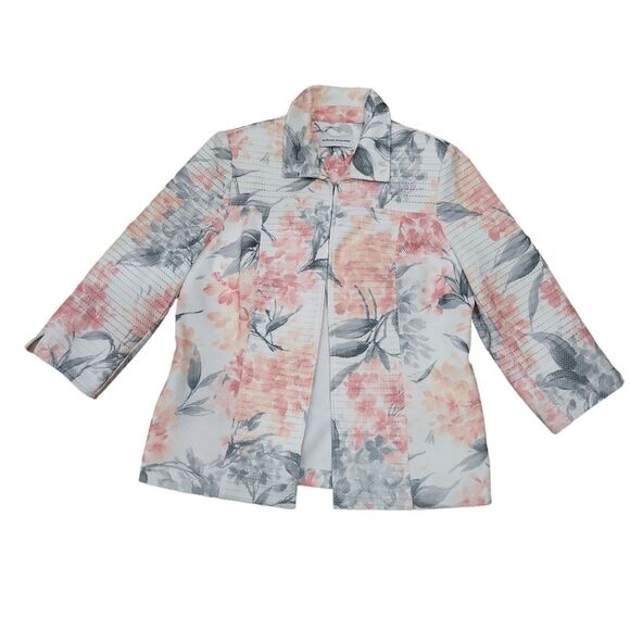 EUC Alfred Dunner Women's Jacket Peach Floral Open Padded 3/4 Sleeve 10 - Picture 5 of 9